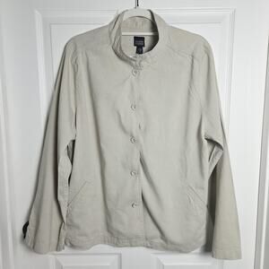 Eileen Fisher Jacket Womens XL Beige Linen Button Front Stand Collar Pockets